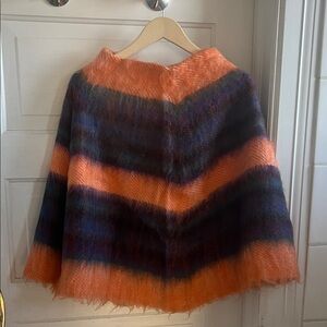 Vibrant Orange and Blue Striped Poncho